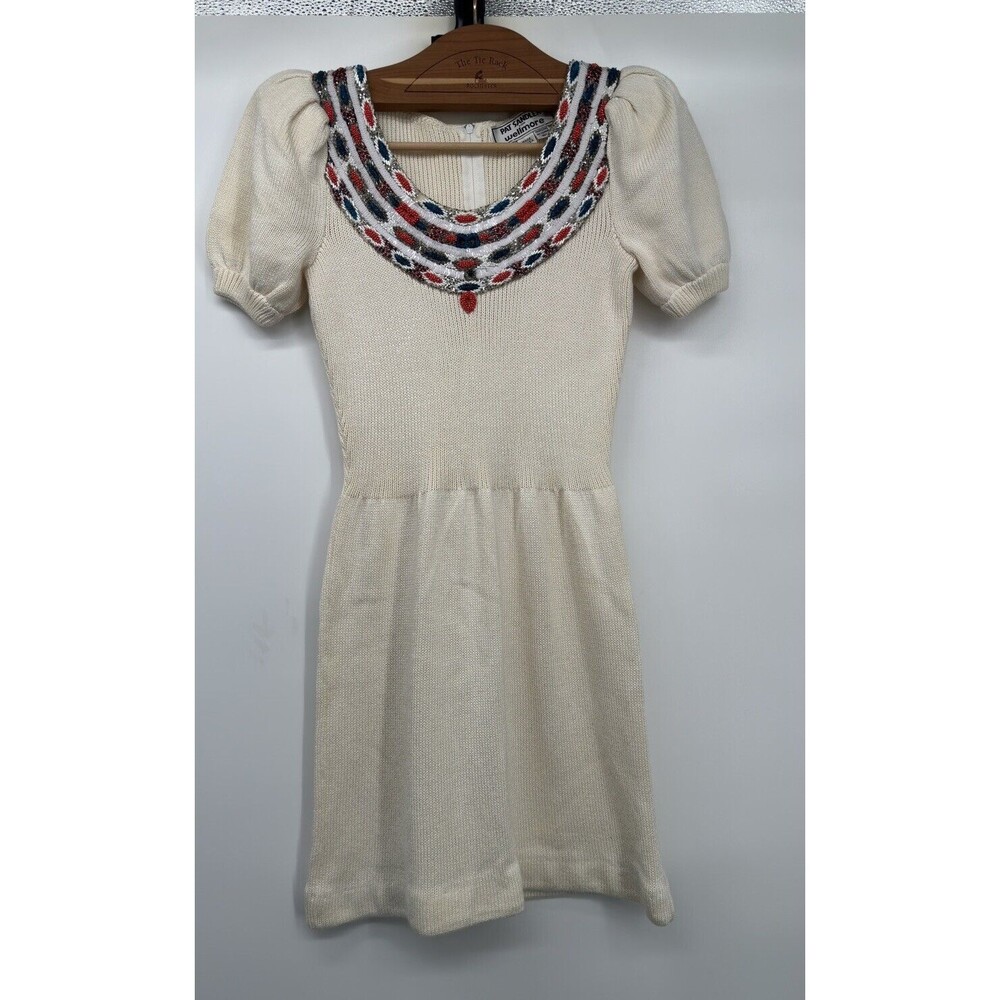 Vintage 1960's Pat Sandler Knitted Dress Pearl  Embellished Dress Small
